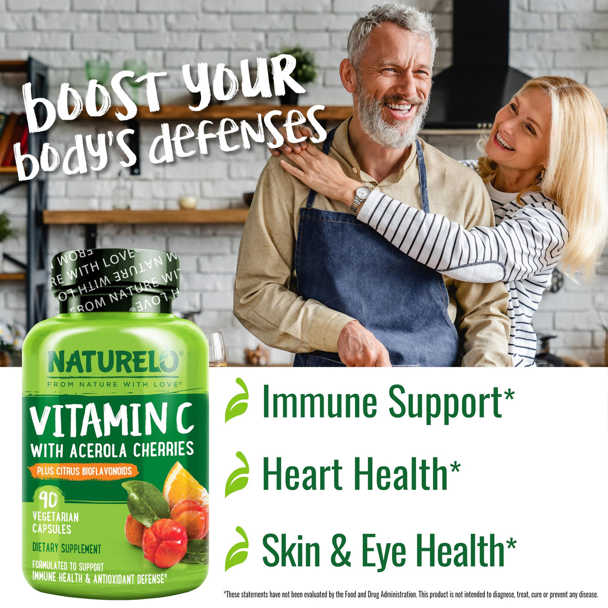 Buy supplements NATURELO Vitamin C with Organic Acerola Cherry Extract and Citrus Bioflavonoids - Vegan Supplement - Immune Support - 500 mg VIT C per Cap - Vitaza UK Supplements UK