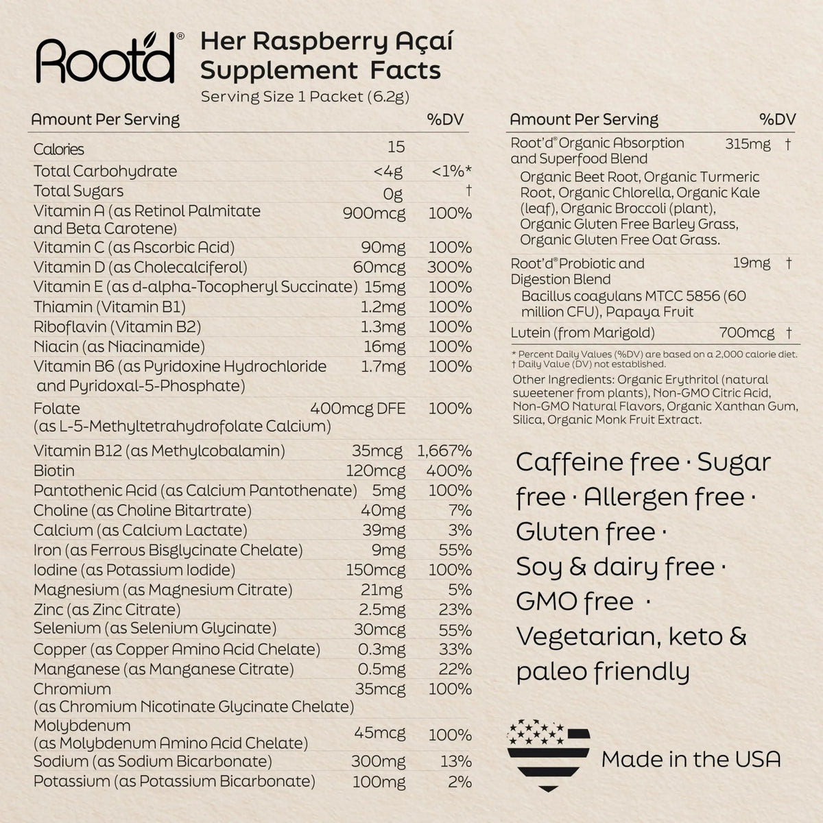 Root'd Multivitamin Powder for Women - 25 Vitamins & Minerals with 3X Electrolytes, 9 Organic Superfoods, Probiotics & Enzymes Root'd