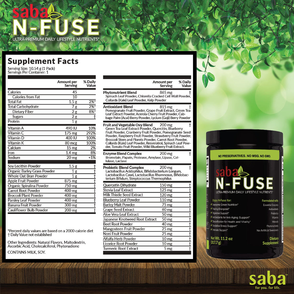 Saba N-Fuse-Whole Food Daily Nutrition,-Phytonutrients, Pre and Probiotics, Enzymes SabaBuy Supplements Australia