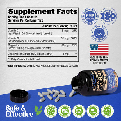 Buy supplements Magnesium Glycinate 500 mg - Chelated Supplement - High Absorption Form of Magnesium - Support for Sleep, Muscle & Heart Health - Vitaza UK Supplements UK