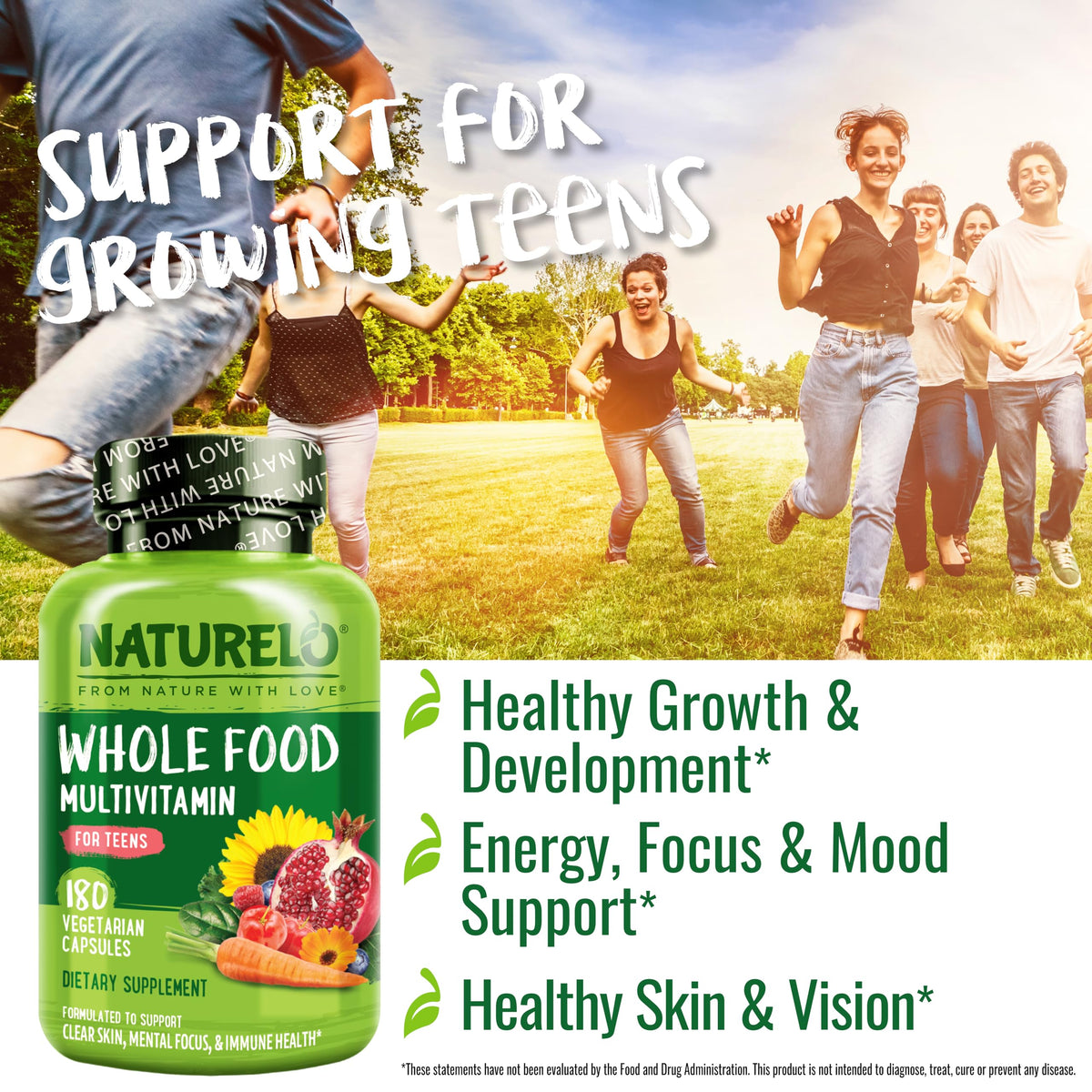 Buy supplements NATURELO Multivitamins for Teenage Girls/Boys, 180 Capsules, Whole Food Multivitamin with Minerals, Non-GMO, Vegetarian - Vitaza UK Supplements UK