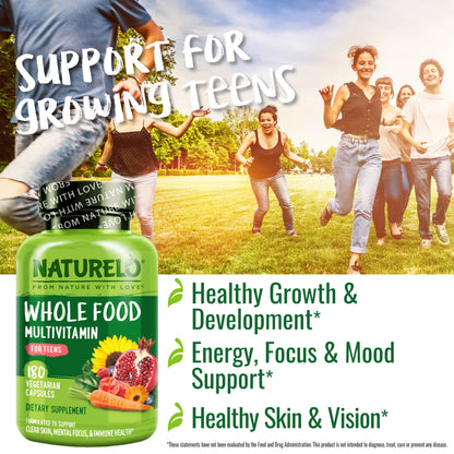 Buy supplements NATURELO Multivitamins for Teenage Girls/Boys, 180 Capsules, Whole Food Multivitamin with Minerals, Non-GMO, Vegetarian - Vitaza UK Supplements UK