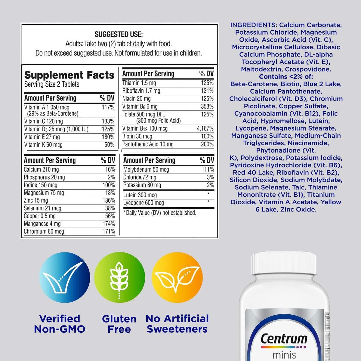 Buy supplements Centrum Minis Silver Multivitamin for Men 50 Plus, Multivitamin/Multimineral Supplement, Vitamin D3, B-Vitamins and Zinc, Non-GMO Ingredients, Supports Memory - Vitaza UK Supplements UK