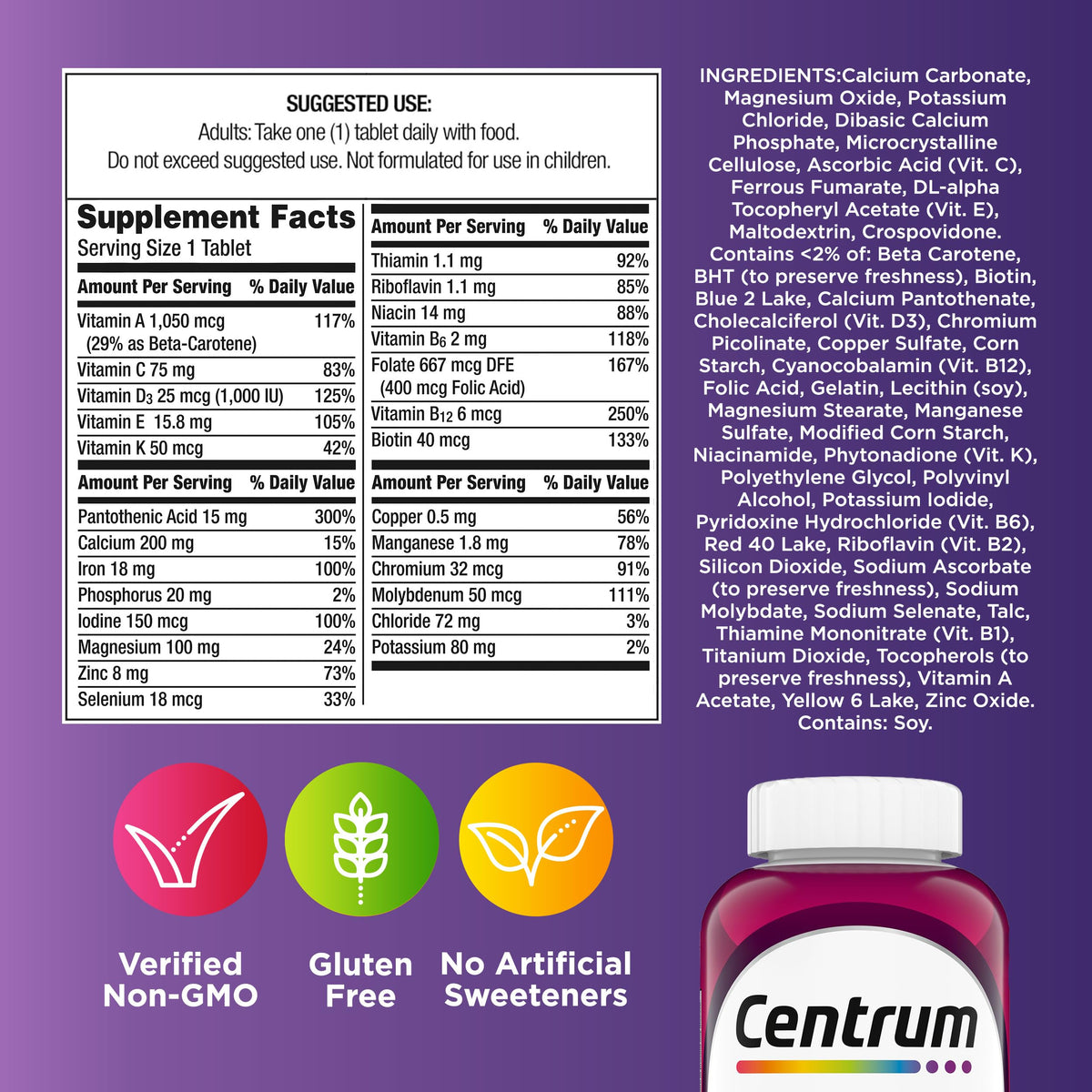 Buy supplements Centrum Multivitamin for Women, Multimineral Supplement with Iron, Vitamin D3, B Vitamins and Antioxidant Vitamins C and E, Gluten Free - Vitaza UK Supplements UK