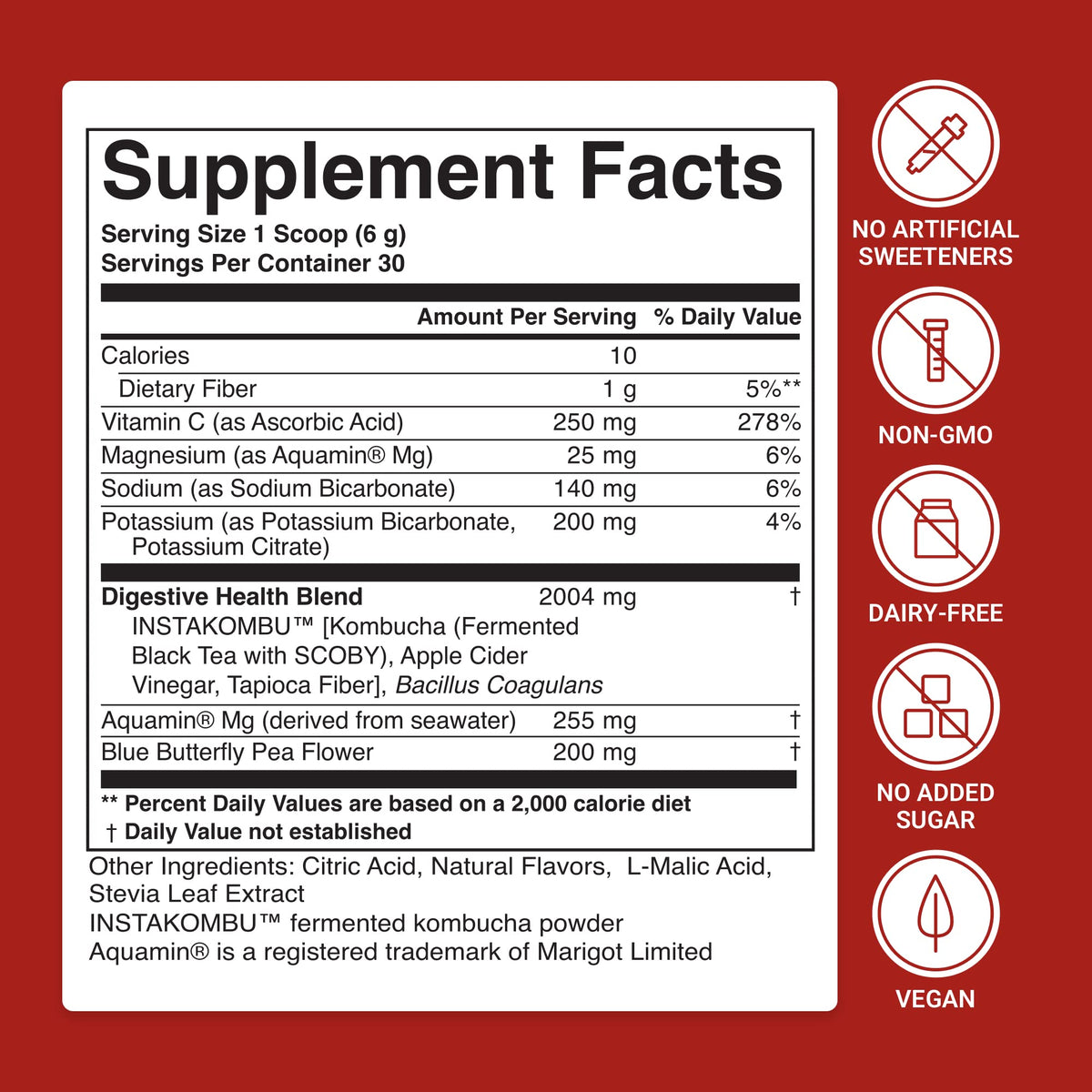 ACTIVATEDYOU Daily Digestive Tonic Kombucha - Support Healthy Digestion & Youthful, Long-Lasting Energy- Prebiotic Fiber, Probiotics, Postbiotics, Vitamin C, Berry Lemonade Flavor (30 Servings) - Maple Wellness Supplements