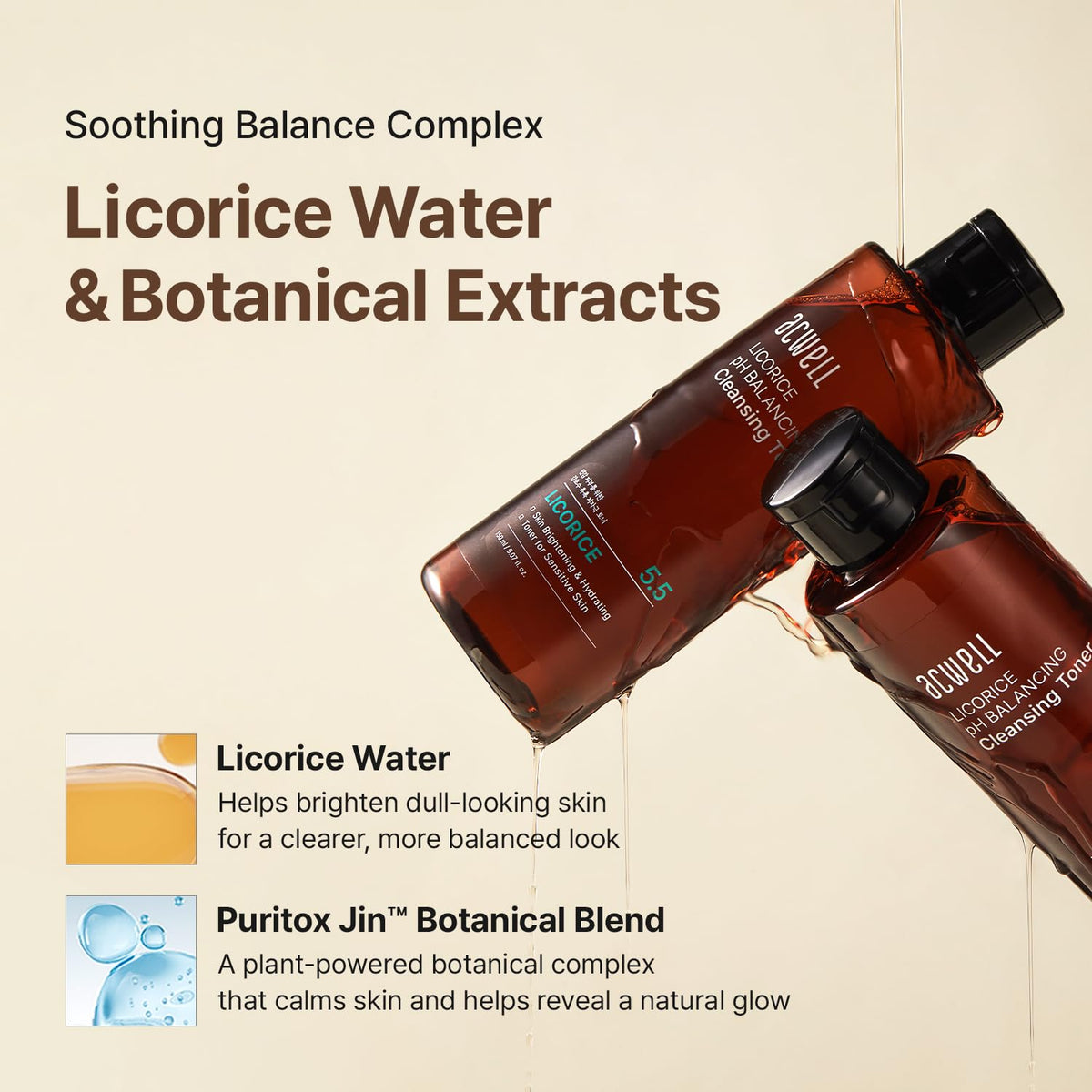ACWELL Licorice pH 5.5 Balancing Korean Toner and Cleansing 5.07 fl.oz. - Alcohol-Free Hydrating Facial Astringent - Maple Wellness Supplements