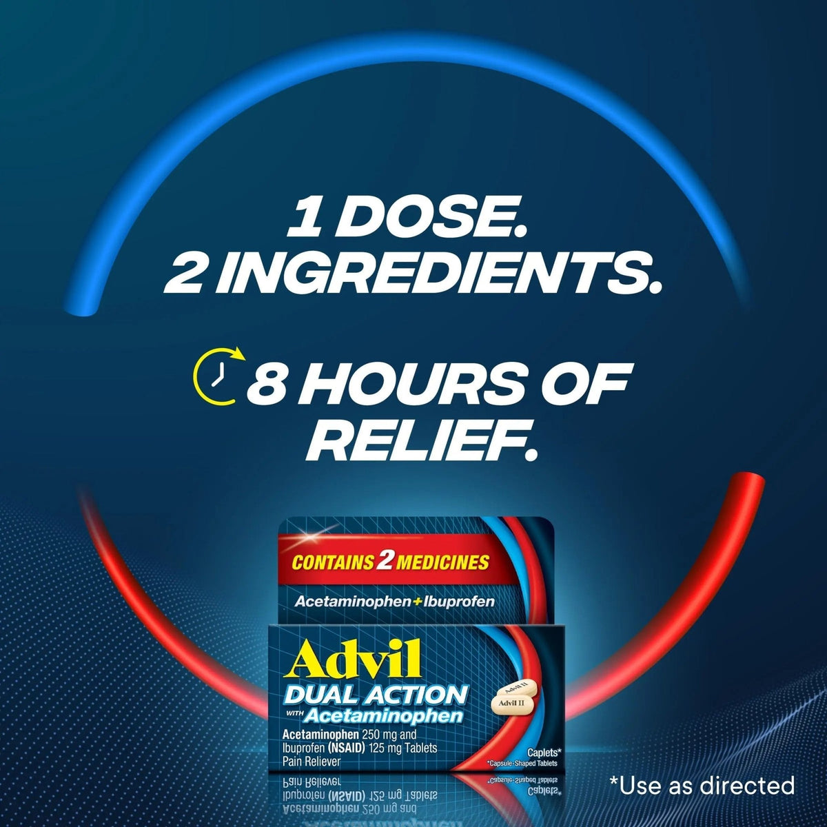 Advil Dual Action Coated Caplets, 125 Mg Ibuprofen and 250 Mg Acetaminophen per Dose (2 Dose Equivalent) for 8 Hour Pain Relief - 216 Count - Maple Wellness Supplements