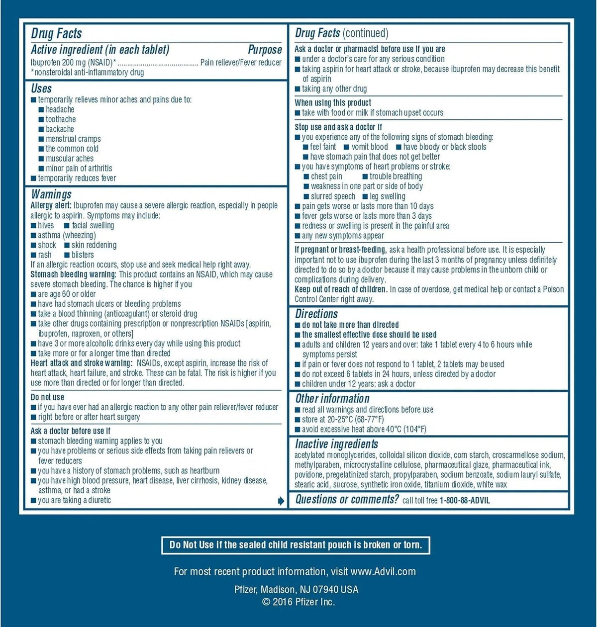 Advil Ibuprofen Tablets, 200 mg Pain Reliever/Fever Reducer (NSAID), 100 Tablets (50 Packets of 2 Tablets Each) - Maple Wellness Supplements