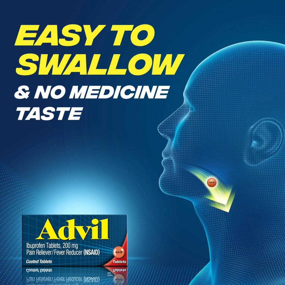 Advil Pain Reliever and Fever Reducer, Ibuprofen 200mg for Pain Relief - 50 Coated Tablets - Maple Wellness Supplements