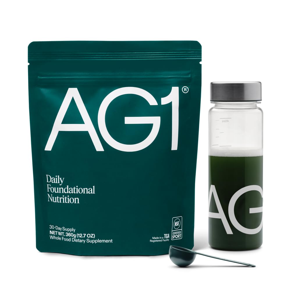 AG1 Greens Powder Supplement | Improve Gut Health | Multivitamin, Probiotic, Gluten Free, Vegan and Keto Friendly | Shaker & Scoop Included | 75 Vitamins (Athletic Greens), Classic Formula - Maple Wellness Supplements