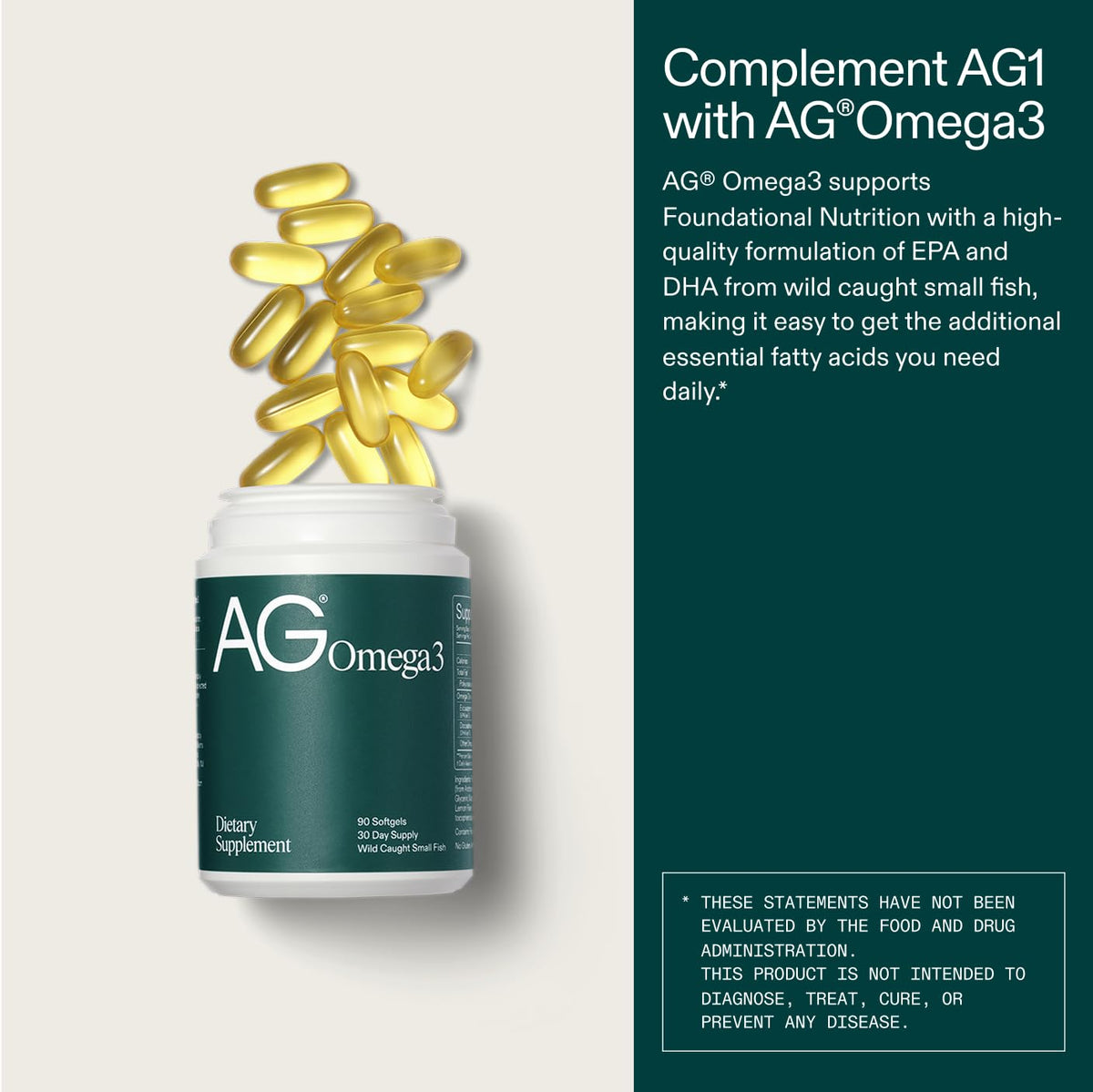 AG1 Omega 3 Fish Oil Softgels – 2000mg EPA & DHA from Wild-Caught Fish, Supports Heart, Brain & Joint Health | 90 Capsules | Athletic Greens Supplement - Maple Wellness Supplements