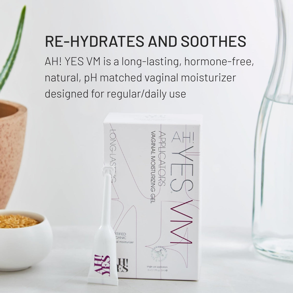 AH! YES® Long Lasting Vaginal Moisturizer for Vaginal Dryness, Water Based & Estrogen-Free, 6 Pre-Filled Applicators - Maple Wellness Supplements