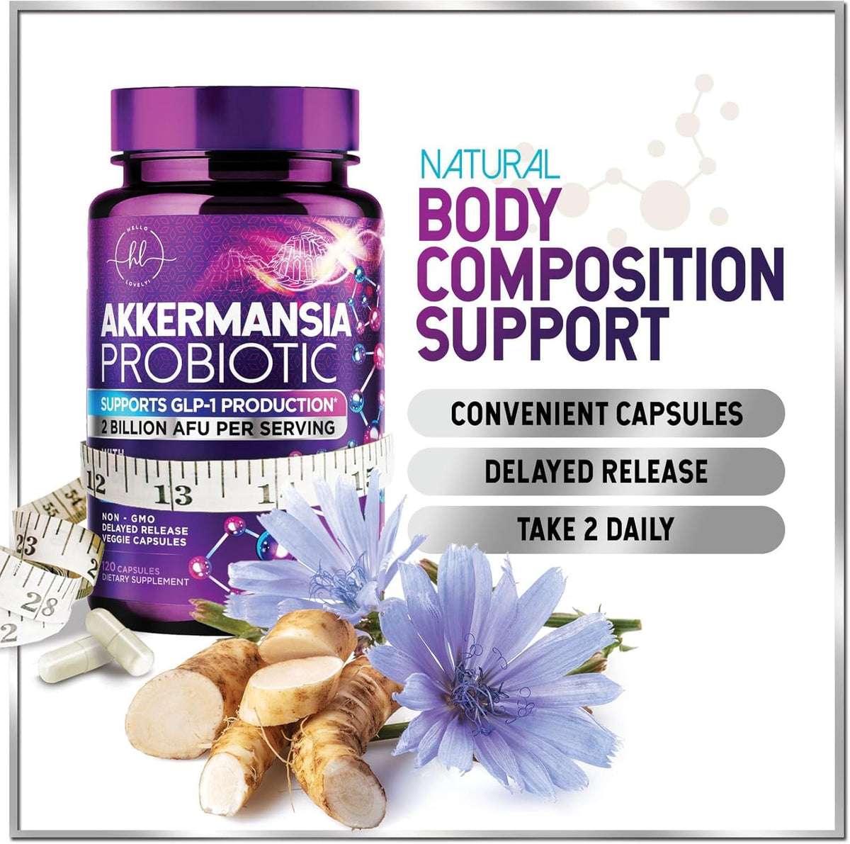 Akkermansia Probiotic - 2 Billion AFU per Serving - Best Strain for GLP-1 Production Support with Prebiotic Fiber for Natural Digestive & Gut Health - Maple Wellness Supplements