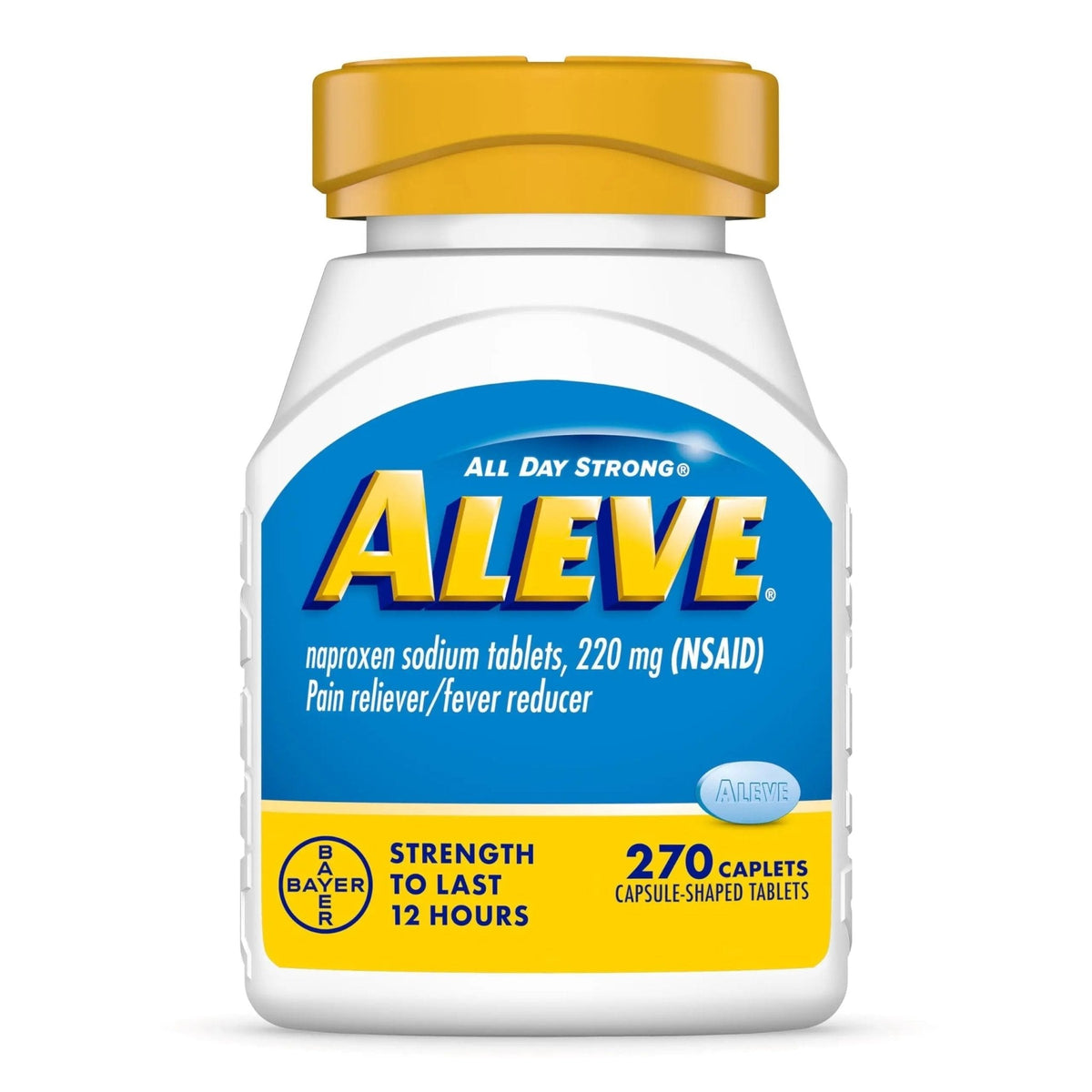 Aleve Pain Reliever & Fever Reducer Naproxen Sodium Caplets, Body Pain Relief, 270 Count - Maple Wellness Supplements
