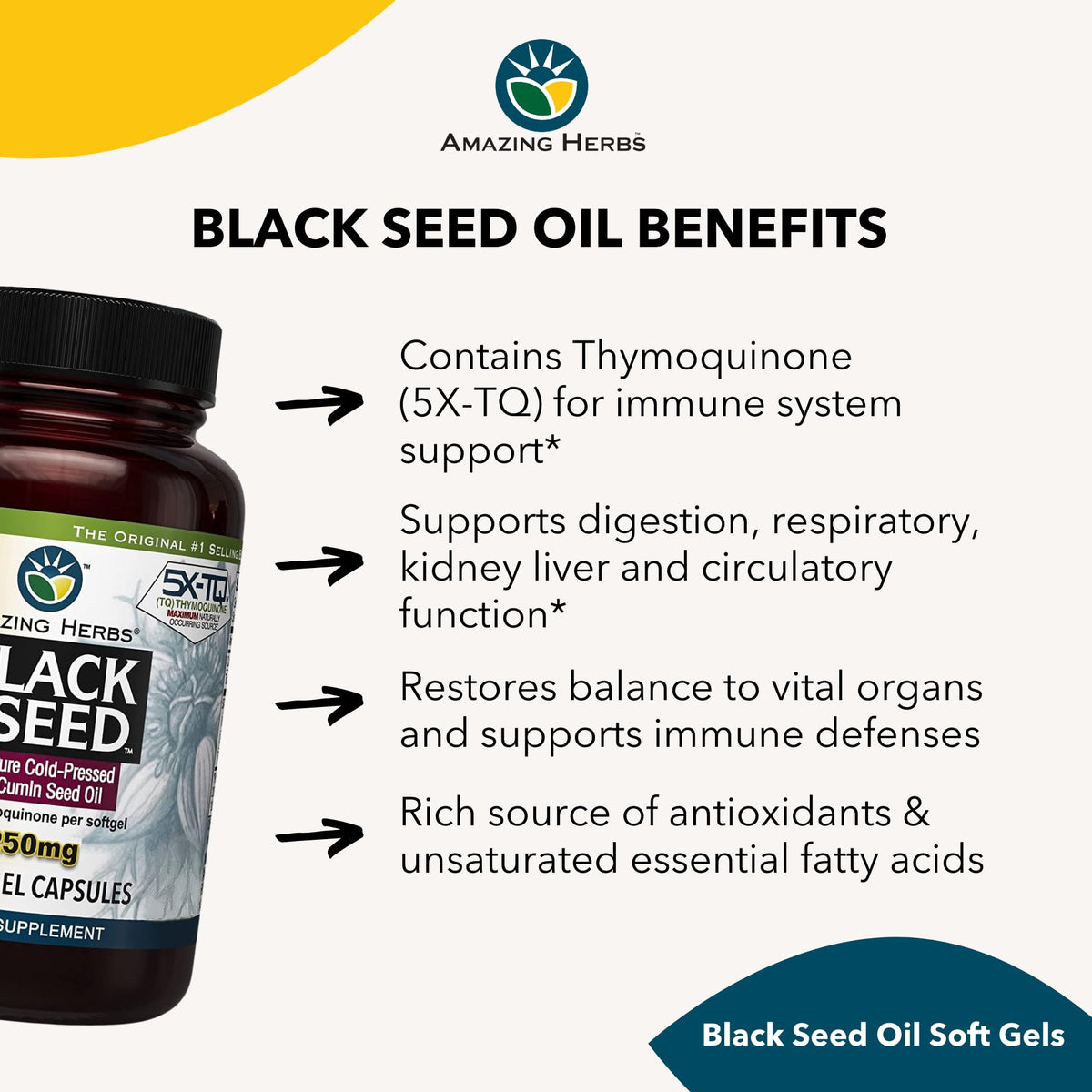 Amazing Herbs Premium Capsules - High Potency, Cold Pressed Nigella Sativa Aids in Digestive Health - Maple Wellness Supplements