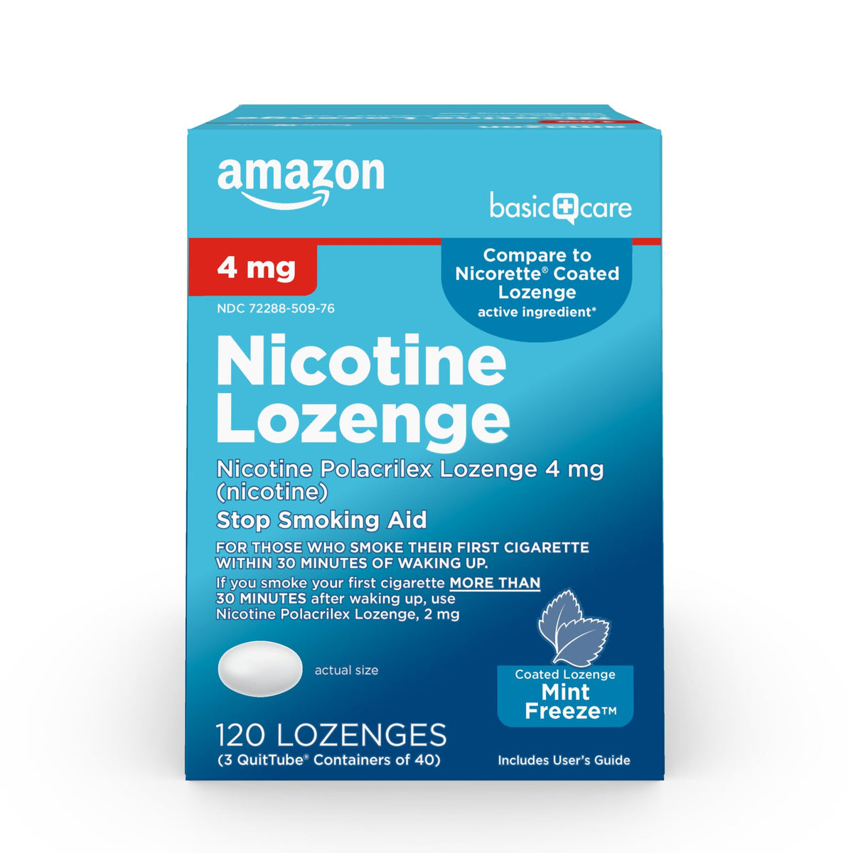 Amazon Basic Care Coated Ice Mint Nicotine Polacrilex Lozenges, 4 mg, Stop Smoking Aid, 120 Count - Maple Wellness Supplements