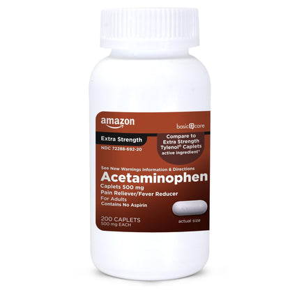 Amazon Basic Care Extra Strength Pain Relief, Acetaminophen Caplets, 500 mg, 200 Count - Maple Wellness Supplements