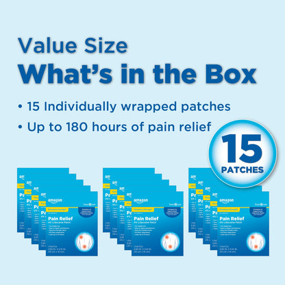 Amazon Basic Care Maximum Strength OTC Pain Relief , 4% Lidocaine Patch, 3.9” x 5.5”, 15-Count Box (Previously HealthWise) - Maple Wellness Supplements