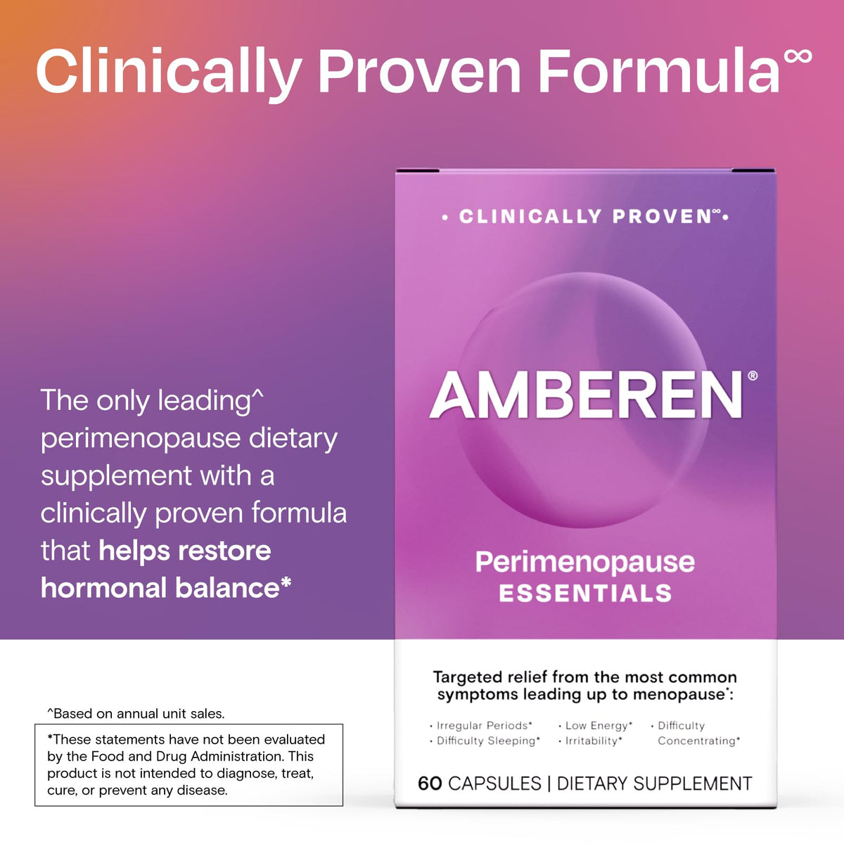 Amberen Perimenopause, Peri-Menopause Multi-Symptom Relief, Vitamin B, Vitamin E & Antioxidants Supplement, Clinically Shown to Help Support Hormone Balance, Hot Flashes & Night Sweats, 60 Count - Maple Wellness Supplements