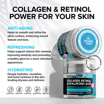 Anti-Aging Face Moisturizer with Retinol, Collagen & Hyaluronic Acid - Made in USA - Maple Wellness Supplements