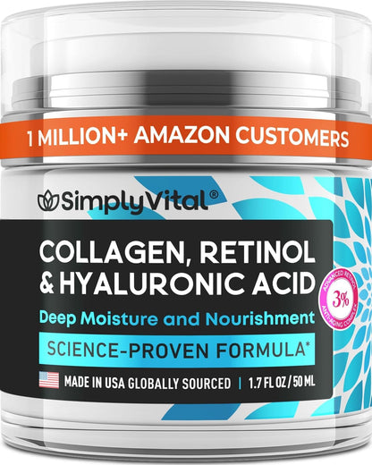 Anti-Aging Face Moisturizer with Retinol, Collagen & Hyaluronic Acid - Made in USA - Moisturizer Face Cream for Women & Men - Firming & Hydrating Neck Cream - Day & Night Skin Care - 1.7 fl oz - Maple Wellness Supplements