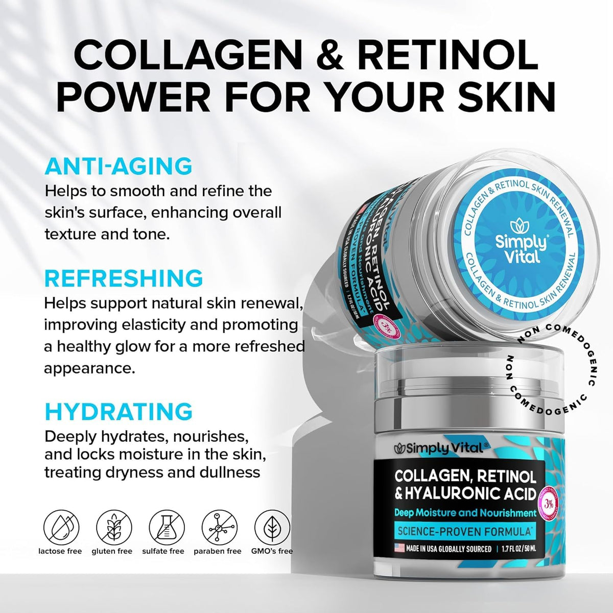 Anti-Aging Face Moisturizer with Retinol, Collagen & Hyaluronic Acid - Made in USA - Moisturizer Face Cream for Women & Men - Firming & Hydrating Neck Cream - Day & Night Skin Care - 1.7 fl oz - Maple Wellness Supplements