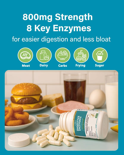 Anven Health 800mg Digestive Enzymes for Men and Women with Probiotics & Prebiotics, 8 Key Enzymes, Protease, Amylase & Lipase | 270 Capsules - A 90-Day Supply - Maple Wellness Supplements