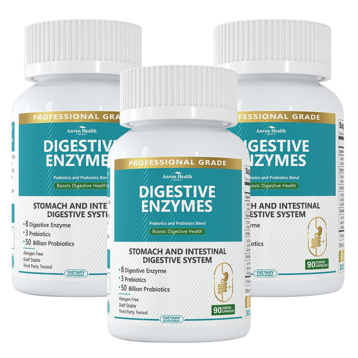 Anven Health 800mg Digestive Enzymes for Men and Women with Probiotics & Prebiotics, 8 Key Enzymes, Protease, Amylase & Lipase | 270 Capsules - A 90-Day Supply - Maple Wellness Supplements
