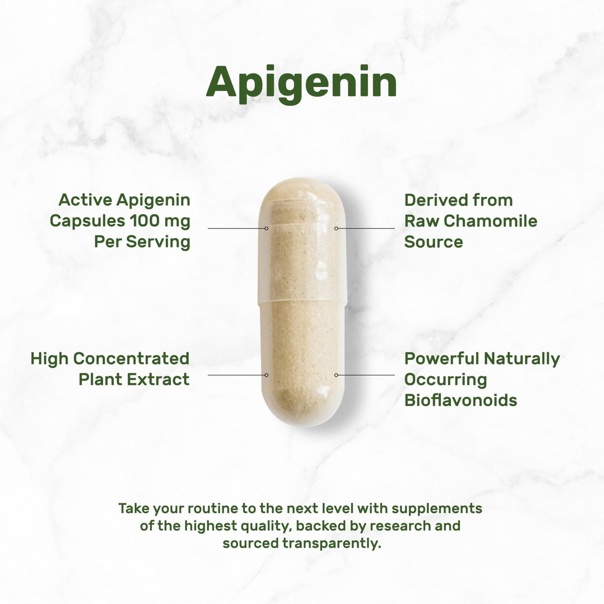 Apigenin, 100mg Per Serving, 240 Capsules – Raw Plant Extract from Chamomile Flower – Active Bioflavonoids & Antioxidants - Maple Wellness Supplements