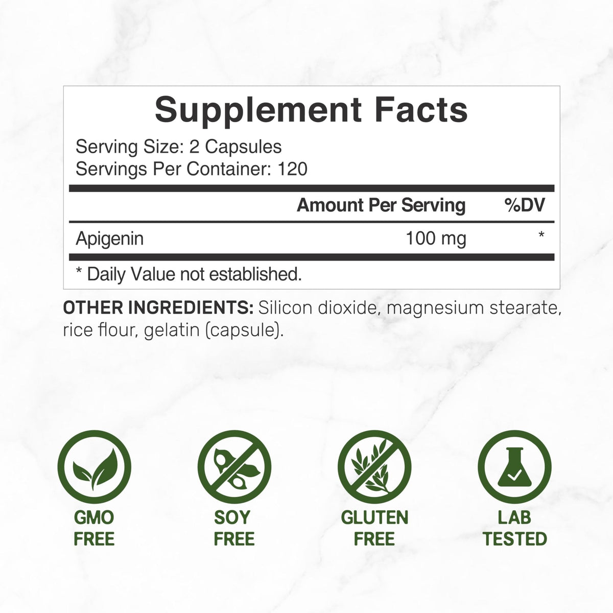 Apigenin, 100mg Per Serving, 240 Capsules – Raw Plant Extract from Chamomile Flower – Active Bioflavonoids & Antioxidants - Maple Wellness Supplements
