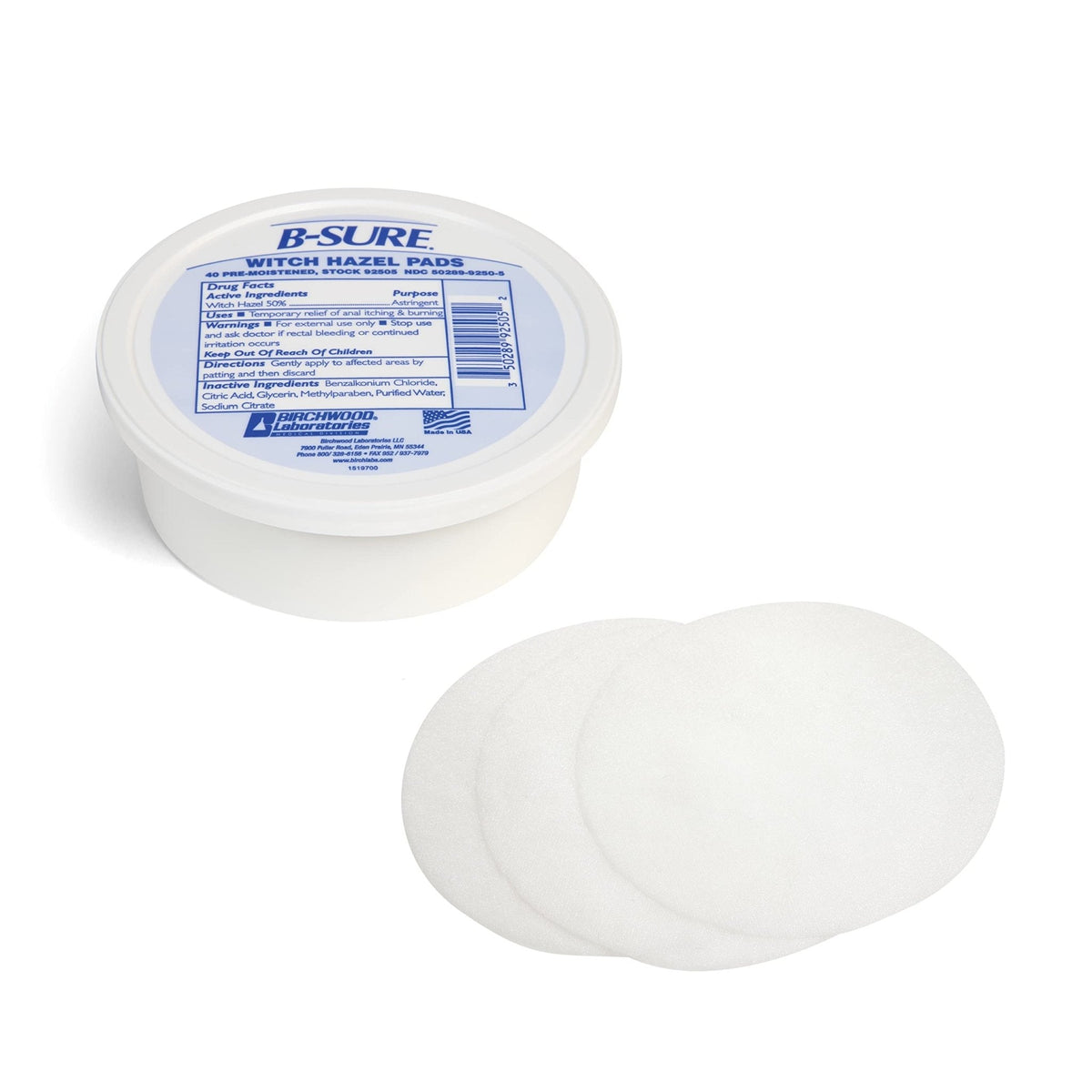 B-Sure Pre-Moistened Witch Hazel Pads, 40 Count - Maple Wellness Supplements