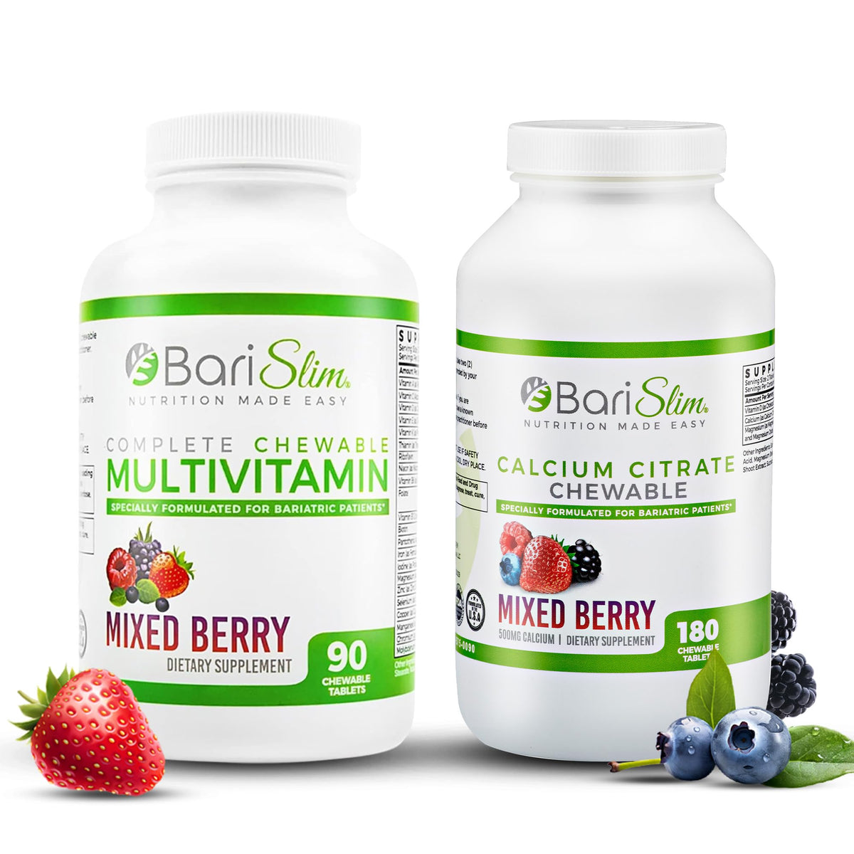 BariSlim Chewable Bariatric Multivitamin Tablets - Specially Formulated Chewable Tablets for Patients After Weight Loss Surgery - Easy to Digest & Great Tasting Fruit Flavors | Pack of 2 - Maple Wellness Supplements