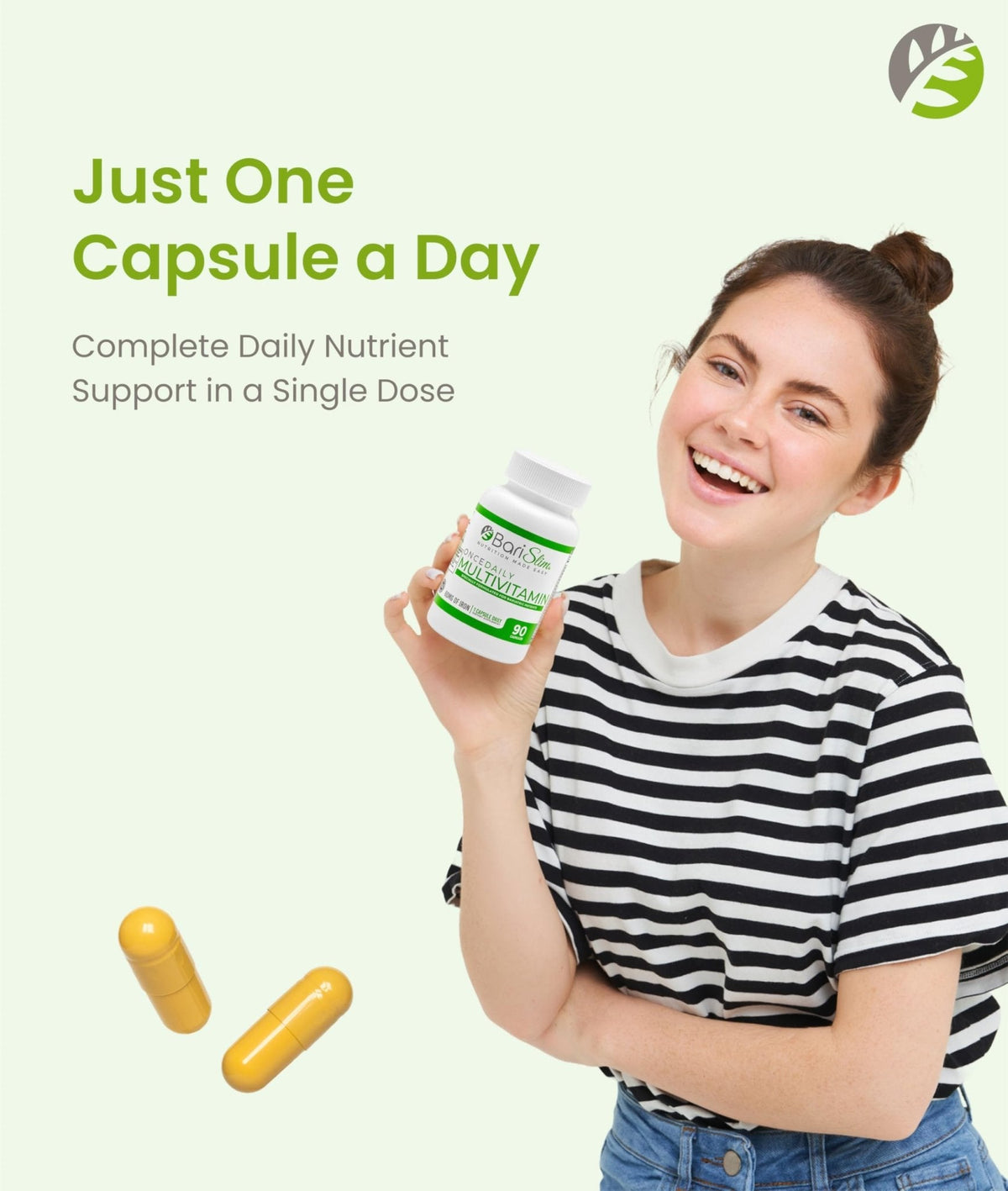 BariSlim Once Daily Bariatric Multivitamin Capsule - 60mg of Iron - Bariatric Vitamin & Supplement for Post WLS Surgery Including Gastric Bypass & Gastric Sleeve | 90 Day Supply - Maple Wellness Supplements