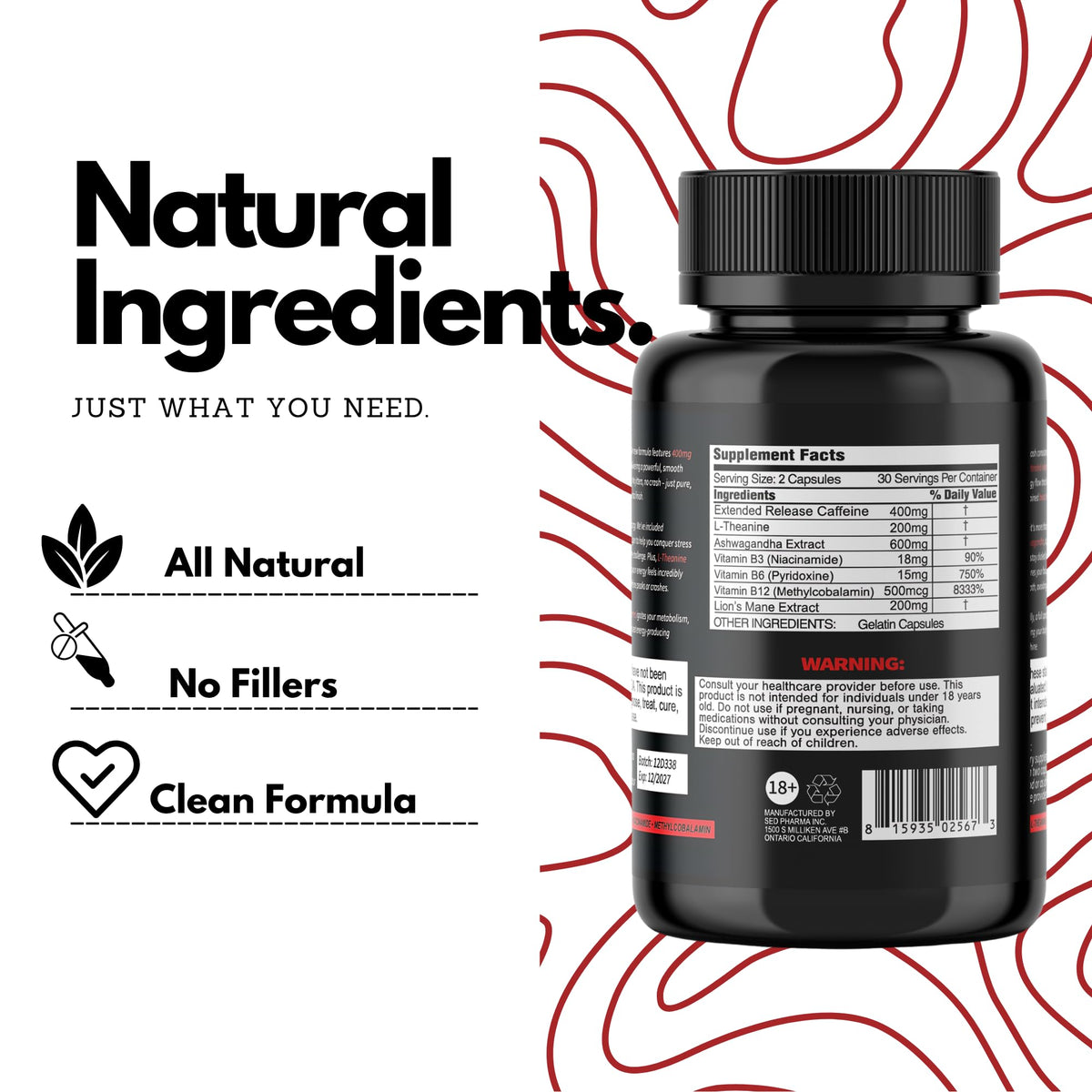 Beast Mind Extended Release Extreme Energy Pills | 400mg XR Caffeine | 600mg Ashwagandha | 200mg Lion's Mane, Increased Energy & Focus, Natural Nootropic Labs - Maple Wellness Supplements