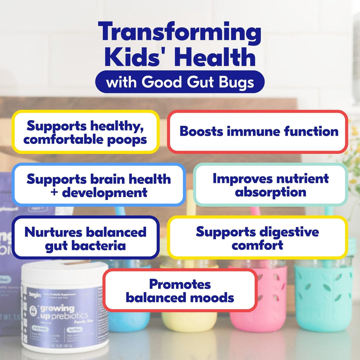 Begin Health Growing Up Prebiotics for Kids 28-Packs | Prebiotic Soluble Powder Stool Softeners and Digestive Gut Health Supplement | Ideal to Mix with Kids Daily - Maple Wellness Supplements