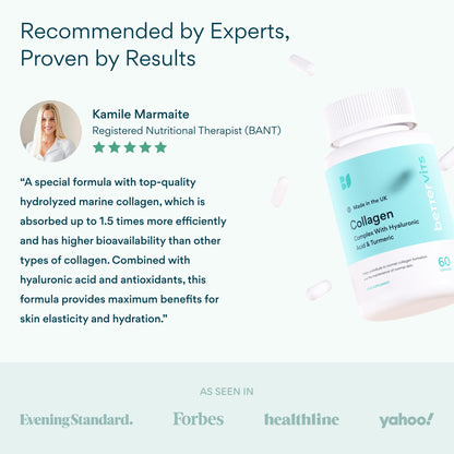 Bettervits Collagen Peptides Complex with Hyaluronic Acid & Turmeric | Hydrolyzed Marine Collagen Supplements for Women & Men | Collagen with Vitamin C for Skin, Hair, Nails & Joints – 60 Capsules - Maple Wellness Supplements