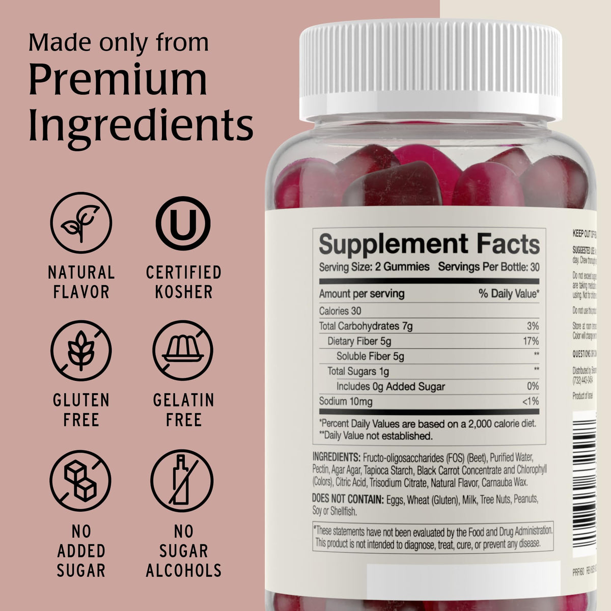 Blessments - Prebiotic Fiber Gummies for Adults & Kids with No Added Sugar- 5g (60 Count-2 Pack) High Fiber Supplement Gummies - Vegan - Keto Friendly - Maple Wellness Supplements
