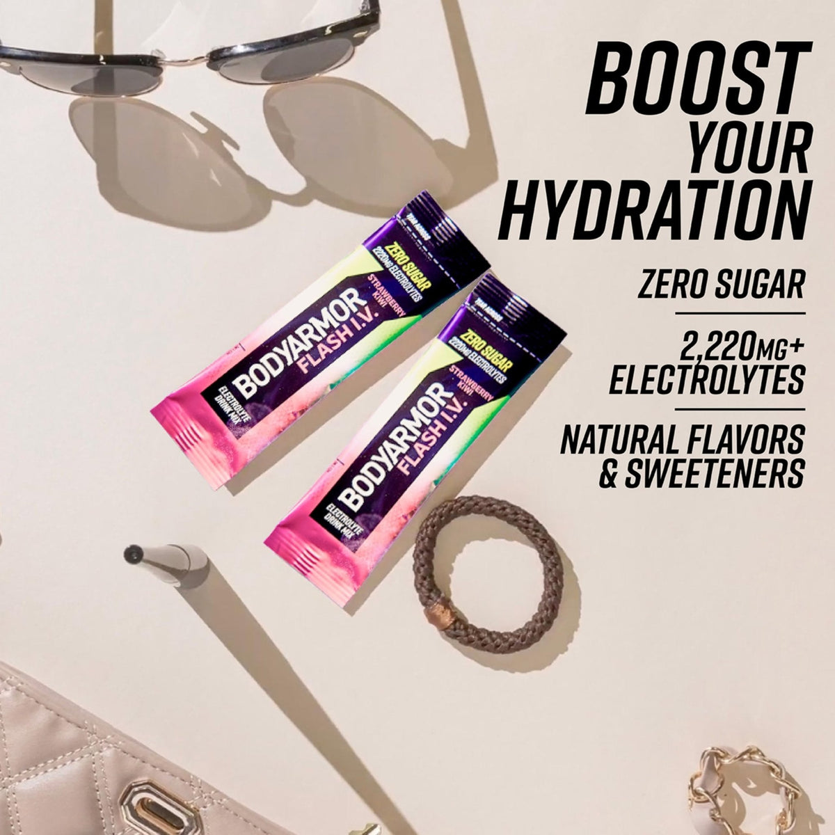 BODYARMOR Flash IV Electrolyte Packets, Strawberry Kiwi - Zero Sugar Drink Mix, Single Serve Packs, Coconut Water Powder (6 Count) - Maple Wellness Supplements