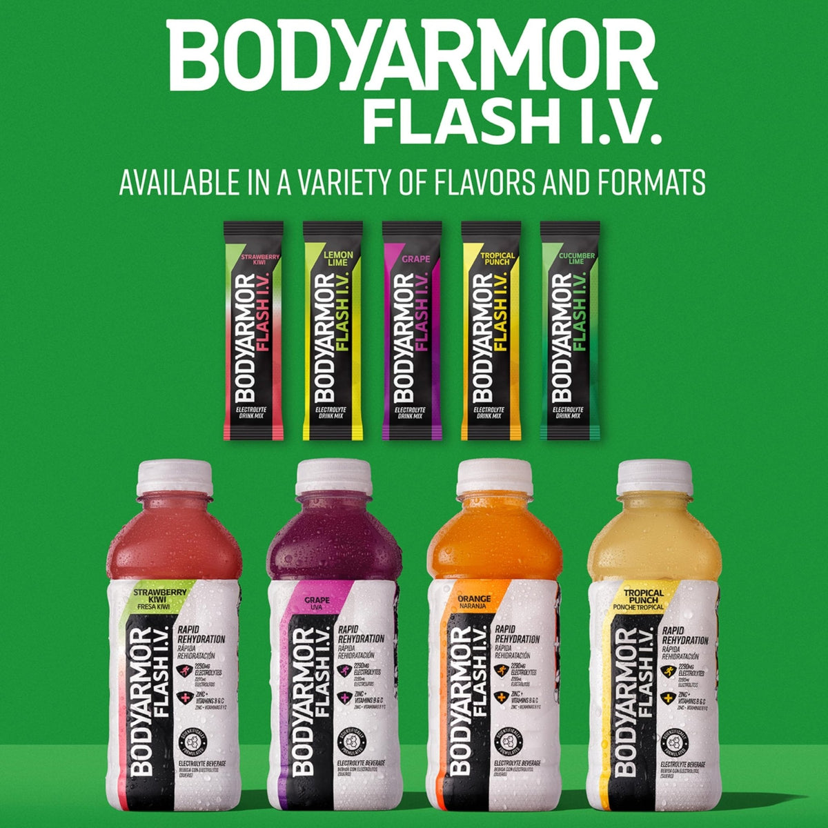 BODYARMOR Flash IV Electrolyte Packets, Strawberry Kiwi - Zero Sugar Drink Mix, Single Serve Packs, Coconut Water Powder (6 Count) - Maple Wellness Supplements