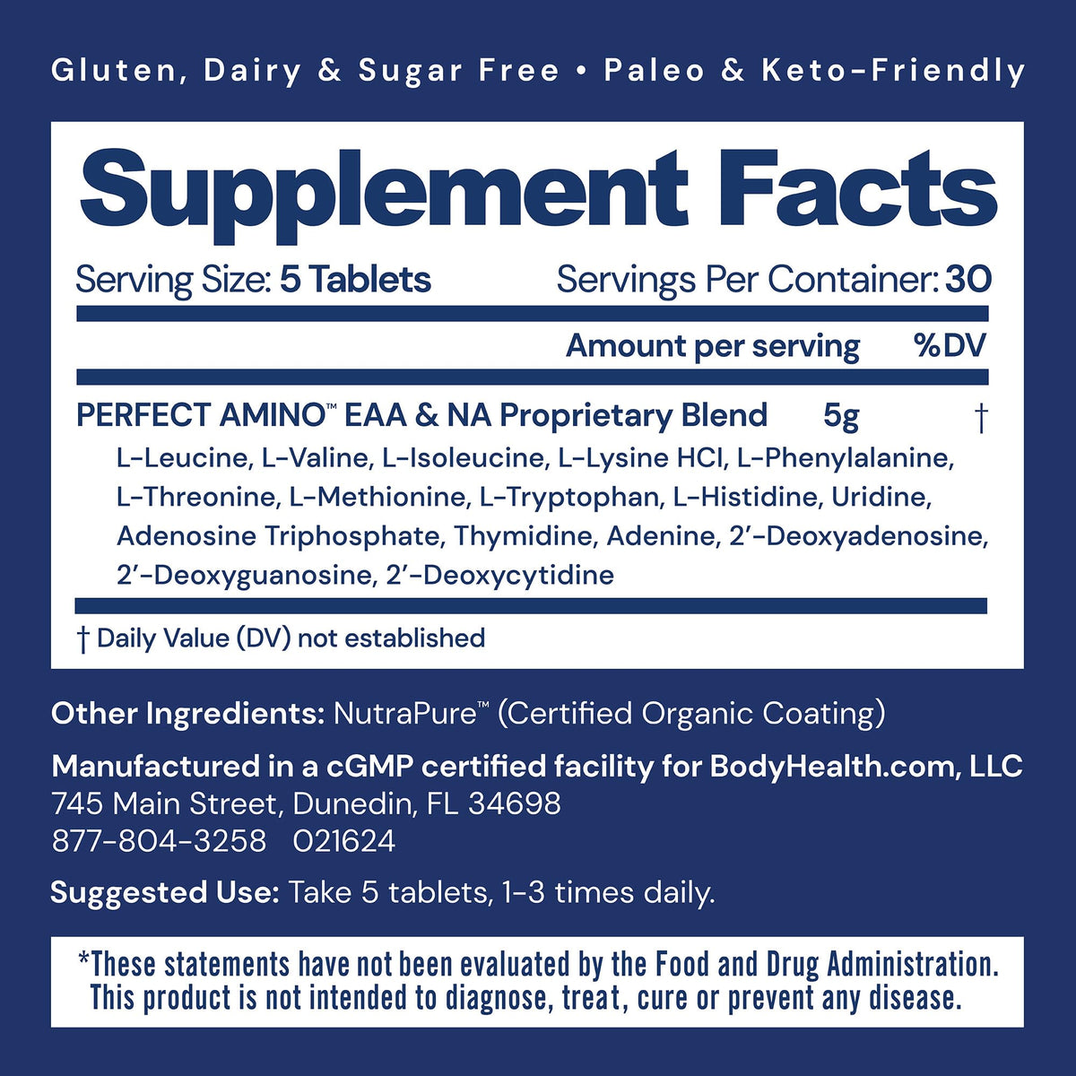 BodyHealth PerfectAmino (150 ct) Easy to Swallow Tablets, Essential Amino Acids Supplement with BCAAs, Vegan Protein for Pre/Post Workout & Muscle Recovery with Lysine, Tryptophan, Leucine, Methionine - Maple Wellness Supplements