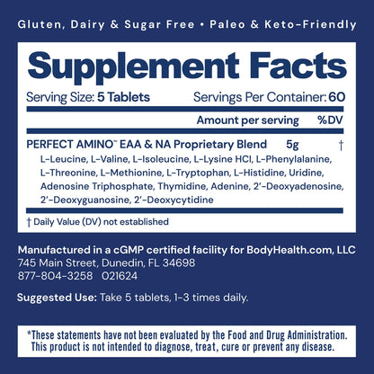 BodyHealth PerfectAmino (300 Tablets) Essential Amino Acid Supplement with EAA, Muscle Recovery, Boost Energy & Stamina, 99% Utilization - Maple Wellness Supplements