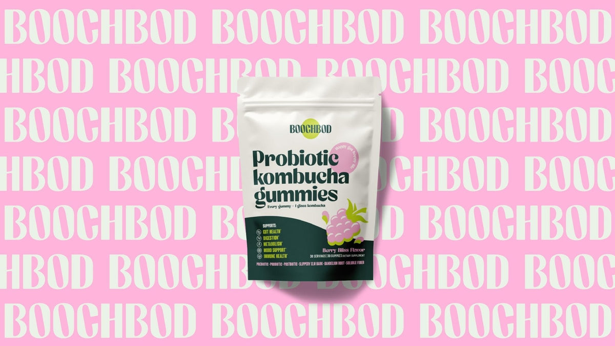 BoochBod - Probiotic Kombucha Gummy - Prebiotics, Probiotics, Postbiotics, Fiber Supplement, Slippery Elm, Dandelion Root - Maple Wellness Supplements