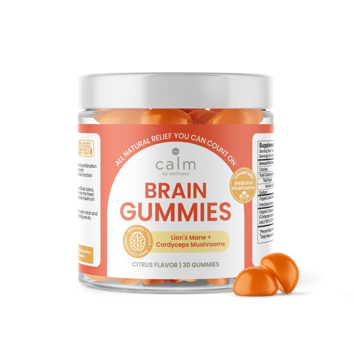 Calm by Wellness Lion’s Mane Gummies for Adults – Vegan Mushroom Gummies with Lion’s Mane & Cordyceps for Brain Support, Memory & Focus, Immune Boost – Citrus Flavor, 30 Count - Maple Wellness Supplements