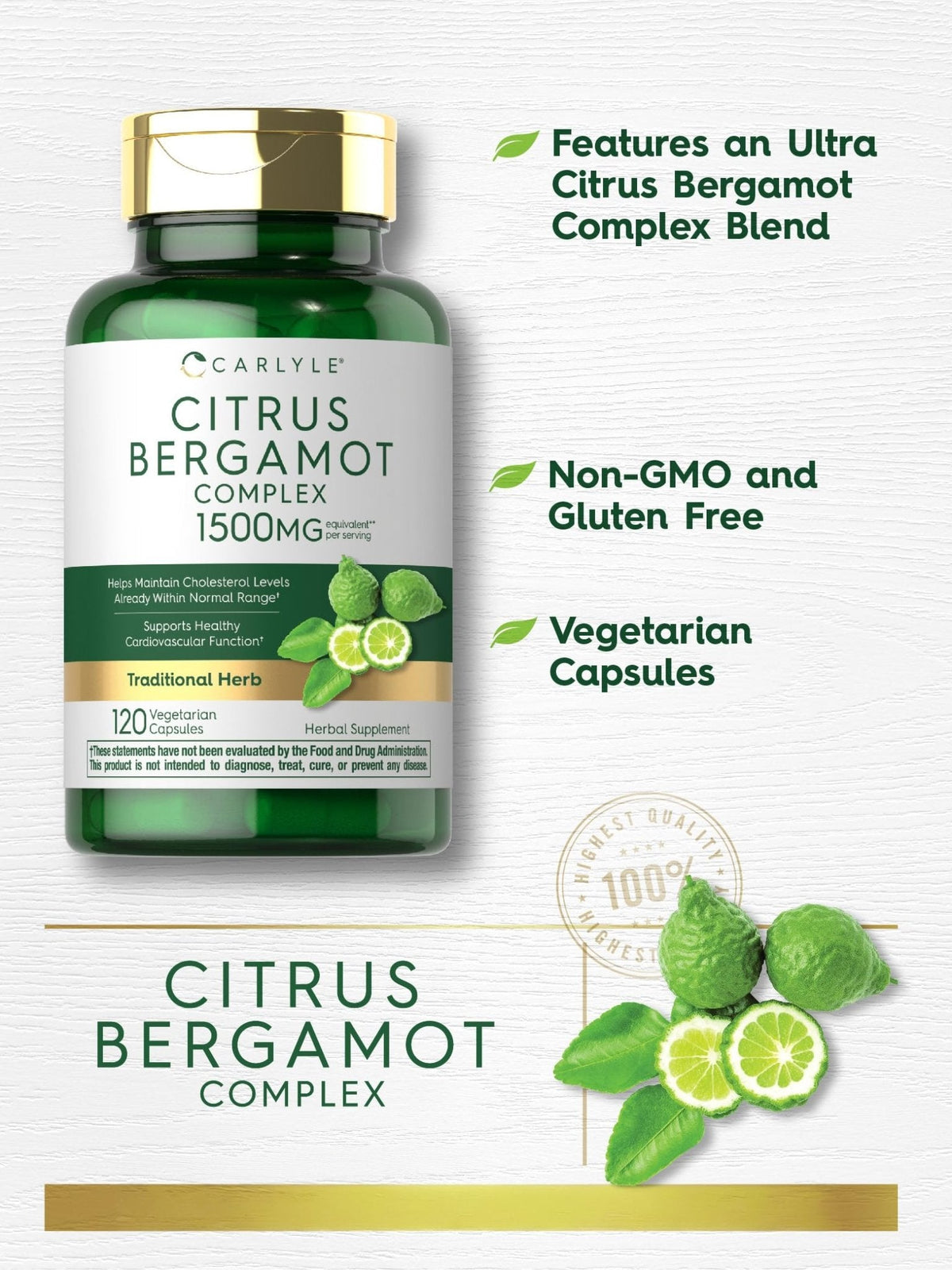 Carlyle Citrus Bergamot Supplement | Extract Complex | 120 Capsules | Non-GMO, Gluten Free - Maple Wellness Supplements