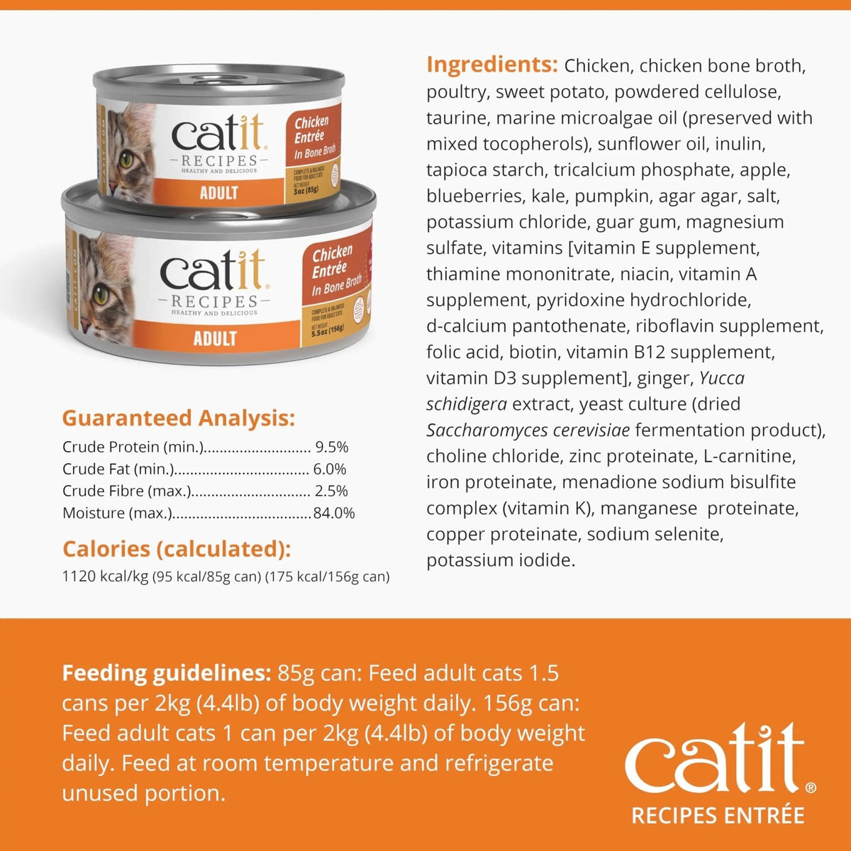 Catit Recipes Adult Chicken Entrée – High-Protein Wet Cat Food with Bone Broth Hydration, Prebiotics & Postbiotics for Gut Health, Omega-3 for Skin & Coat, and Taurine for Heart Support 3oz (12/cs) - Maple Wellness Supplements