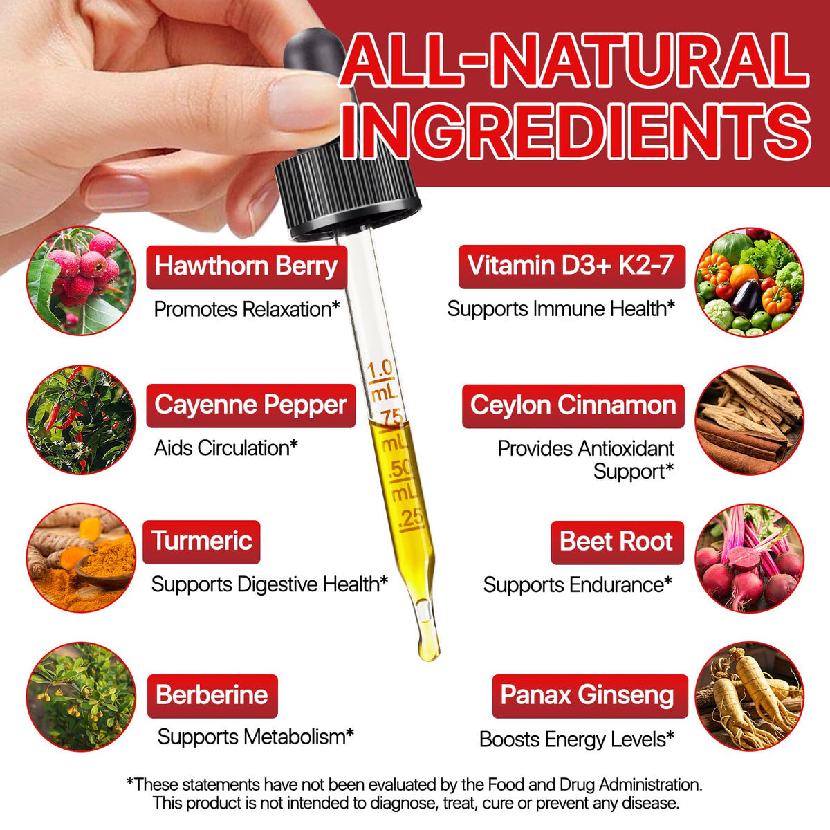 Cayenne Pepper Drops, Liquid Cayenne Pepper Organic, Cayenne Health Supplements, Cayenne Pepper Hawthorn Beet Root Turmeric Curcumin, Vitamin K2 & D3, Vegan-Friendly- 2 Fl Oz - Maple Wellness Supplements