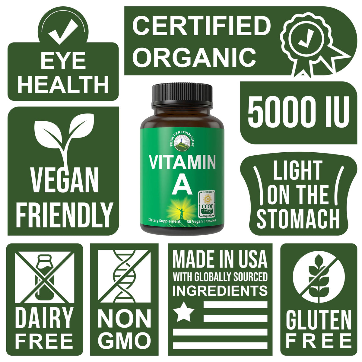 Certified Organic Vitamin A 5000 IU Supplement Capsules High Potency Vitamins. for Adults, Men, Women, Kids. Made with Carrot Juice. Great for Immune, Skin, Eye Support. Non GMO, Vegan Pills - Maple Wellness Supplements