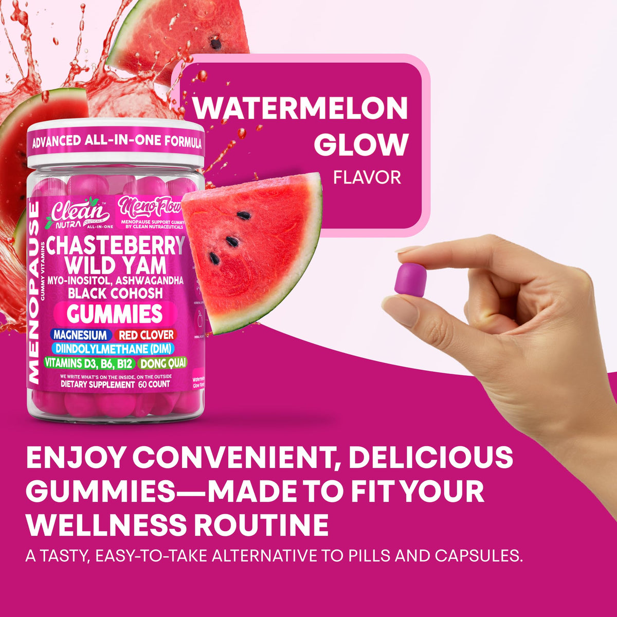 Clean Nutra Menopause Supplements for Women Chastberry Wild Yam Gummies Inositol Black Cohosh Magnesium Red Clover DIM Supplement B6 Magnesium Glycinate Glycine Vitex Hormone Balance Gummy Vitamins - Maple Wellness Supplements