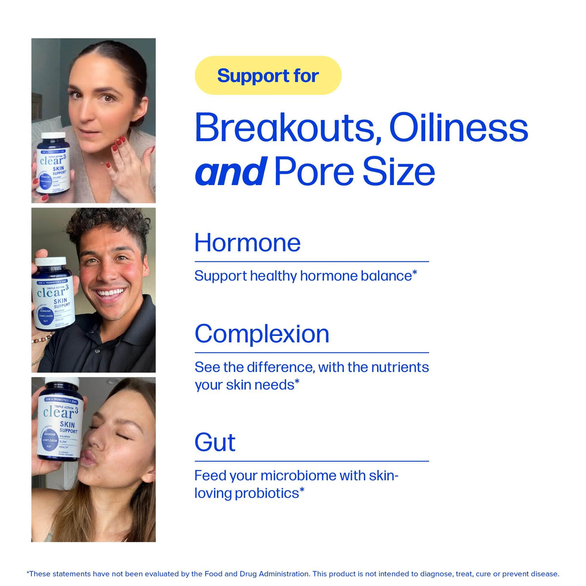 Clear Skin Supplement with Zinc, DIM & Probiotics | 3-in-1 Balance, Glow & Health Skin Support | Triple Action Hyaluronic Acid, Niaciminide & Vitamins for Hormone - Maple Wellness Supplements