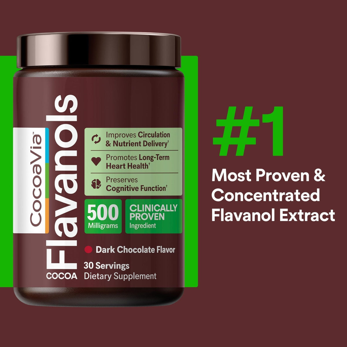 Buy ​CocoaVia Cocoa Flavanols 500mg – Heart and Brain Support, High Flavanol Cocoa Powder - Vitaza UK Supplements UK